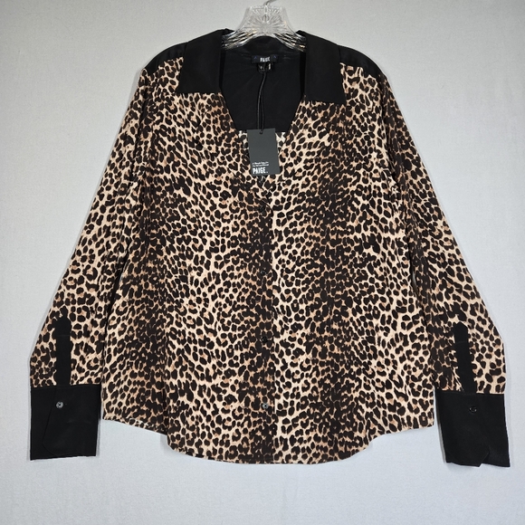 Paige Elora Silk Blouse Button Front Long Sleeves Sahara Leopard Print Large - Picture 1 of 16